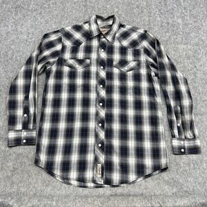 Rafter C Cowboy Collection Shirt Mens Medium Black Gray Plaid Pearl Snap Western